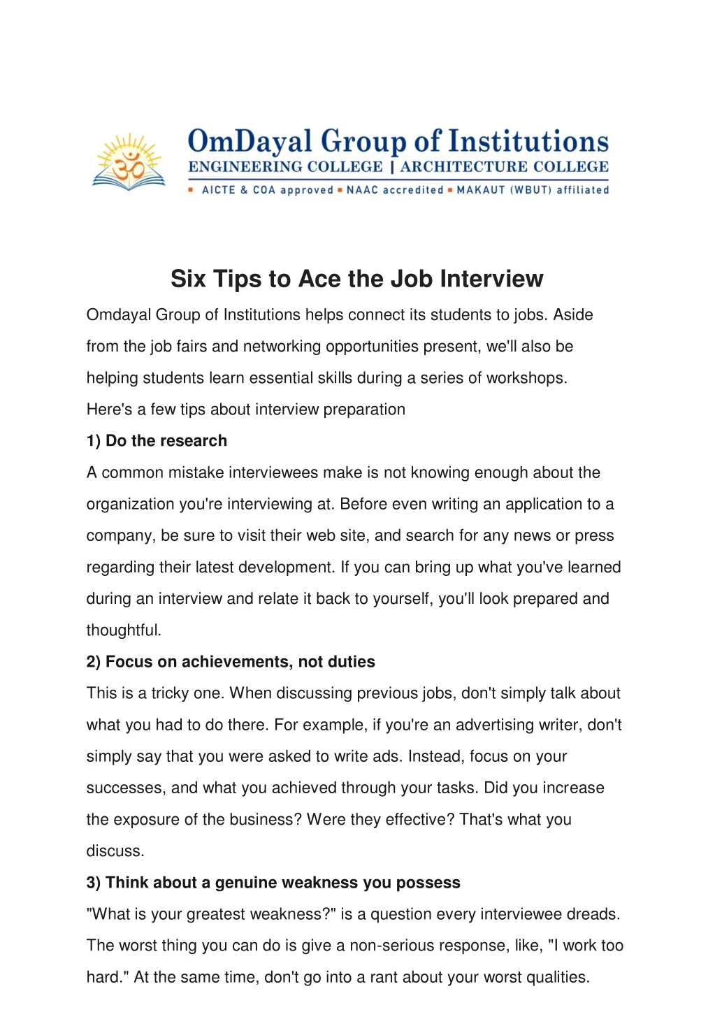 six tips to ace the job interview