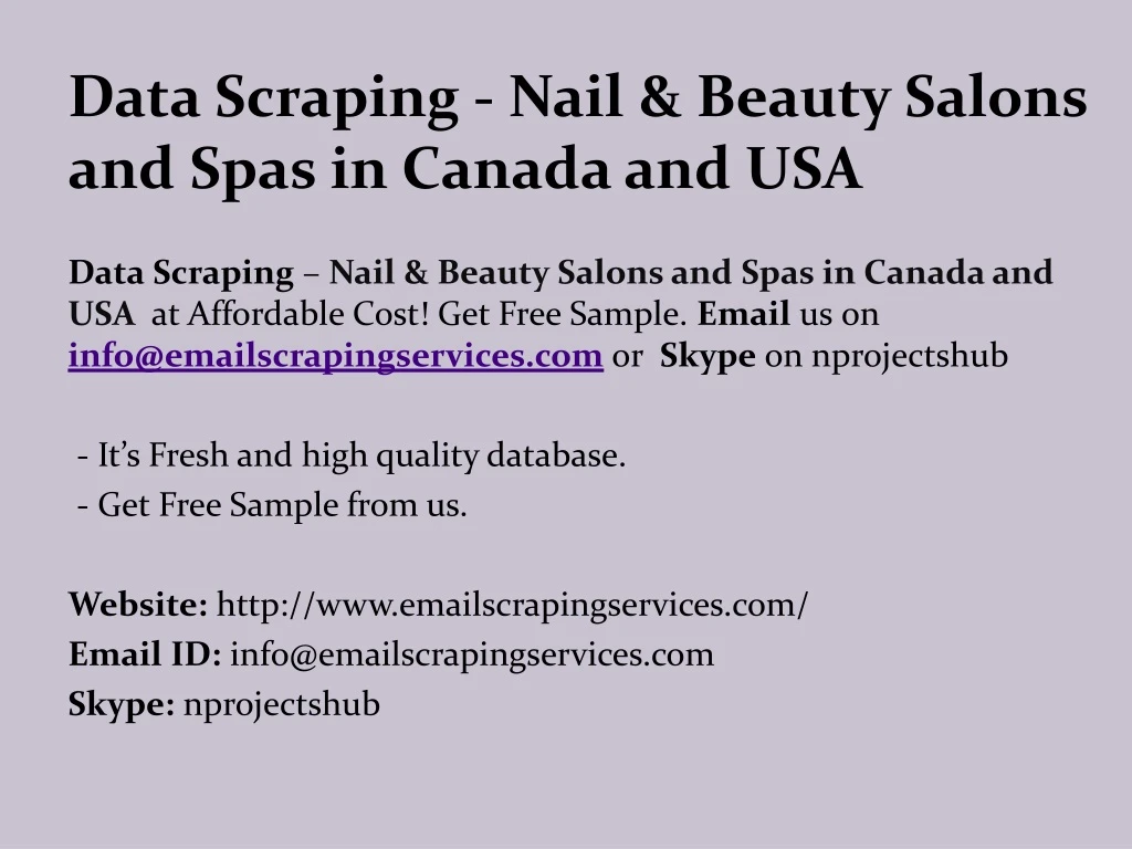 data scraping nail beauty salons and spas in canada and usa
