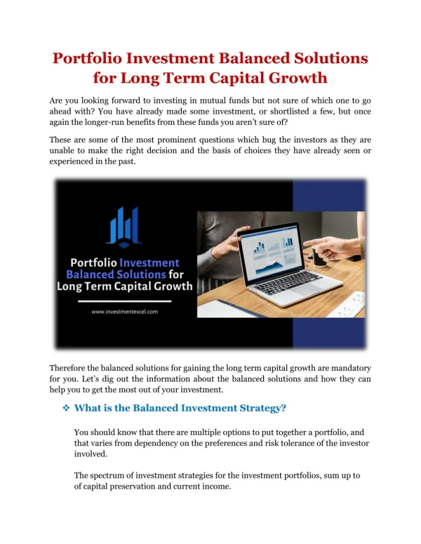 Portfolio Investment Balanced Solutions for Long Term Capital Growth