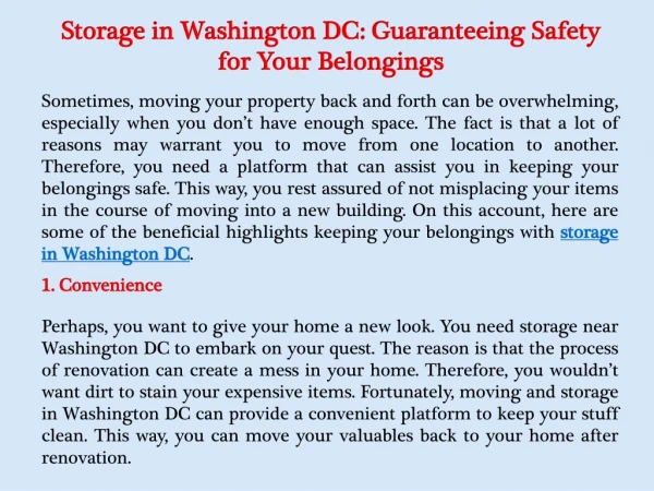 Storage in Washington DC: Guaranteeing Safety for Your Belongings