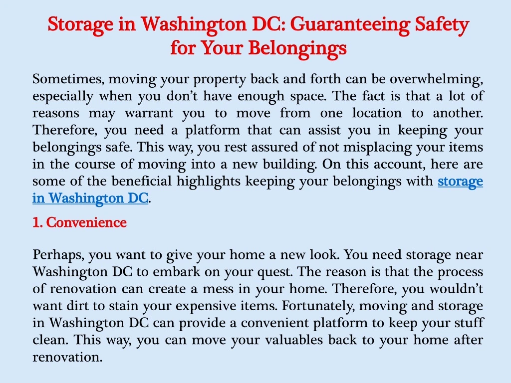 storage in washington dc guaranteeing safety