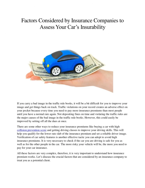 Factors Considered by Insurance Companies to Assess Your Car’s Insurability