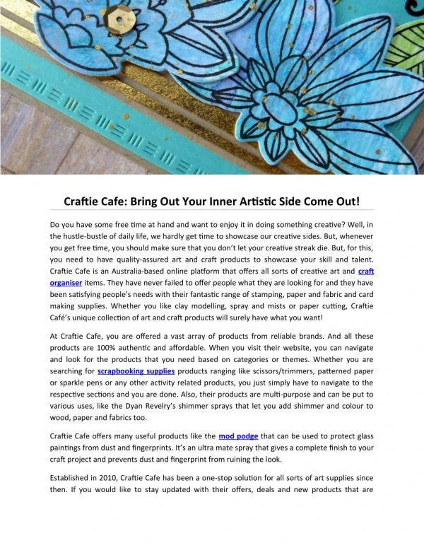 Craftie Cafe: Bring Out Your Inner Artistic Side Come Out!