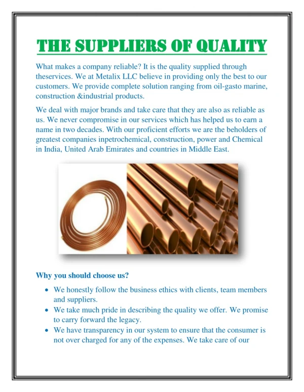 The suppliers of quality