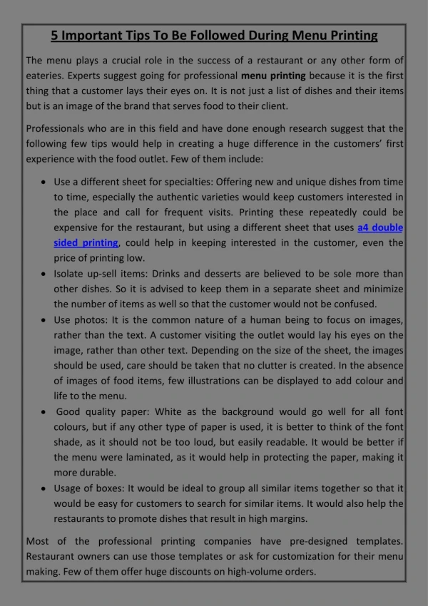 5 important tips to be followed during menu