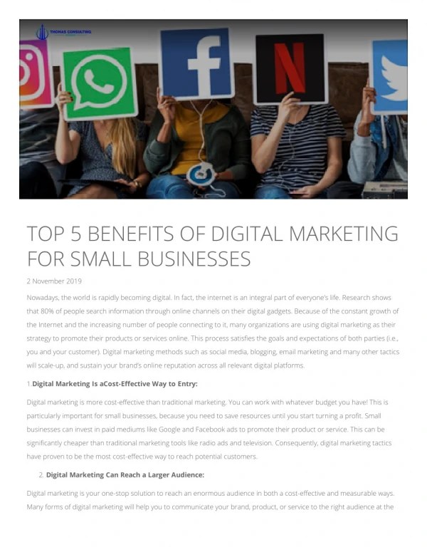 Top 5 Benefits of Digital Marketing for Small Businesses