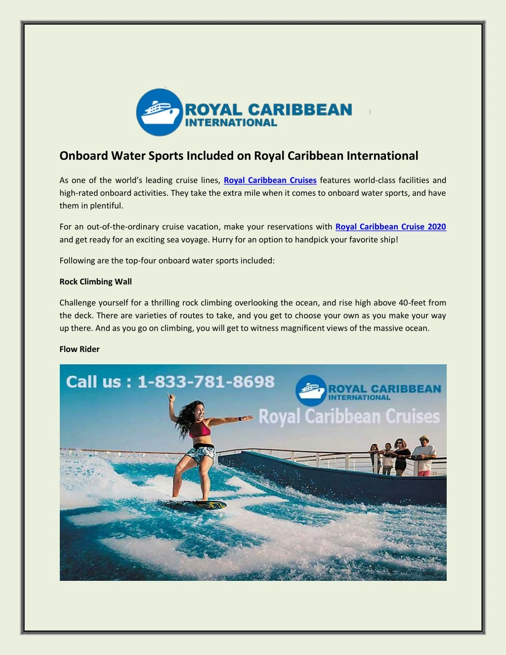 onboard water sports included on royal caribbean