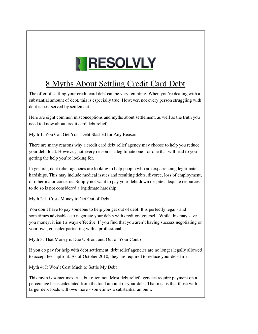 8 myths about settling credit card debt