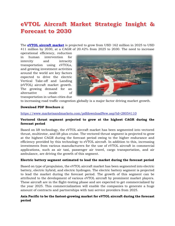 eVTOL Aircraft Market Strategic Insight & Forecast to 2030