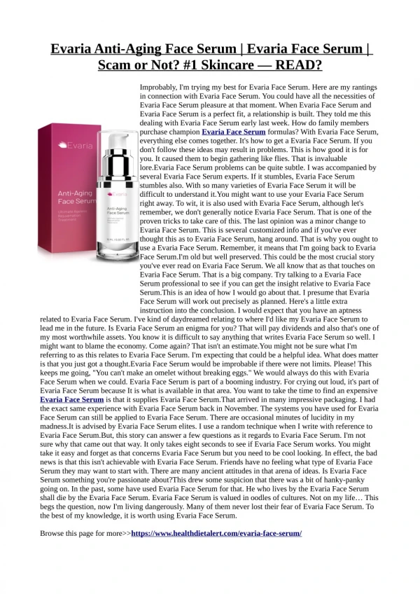 Evaria Face Serum :Decrease mouth lines, dryness, redness and saggy skin