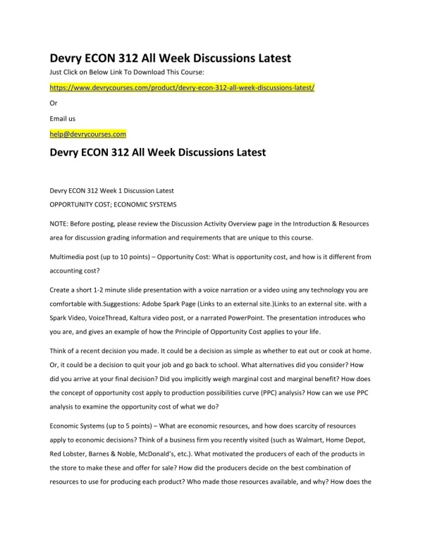 devry econ 312 all week discussions latest just