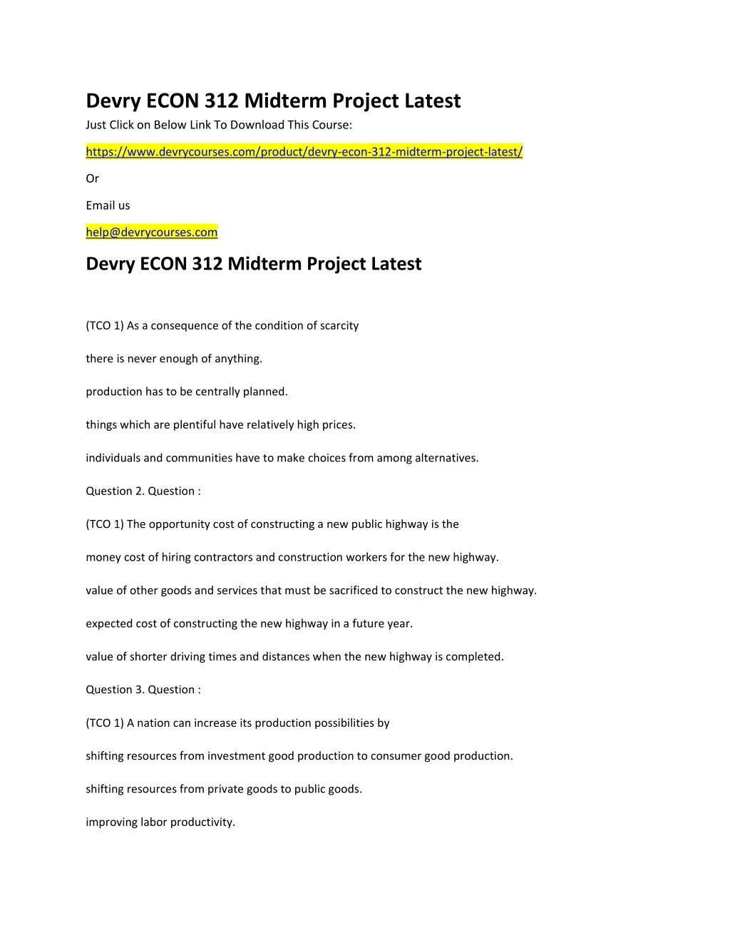 devry econ 312 midterm project latest just click