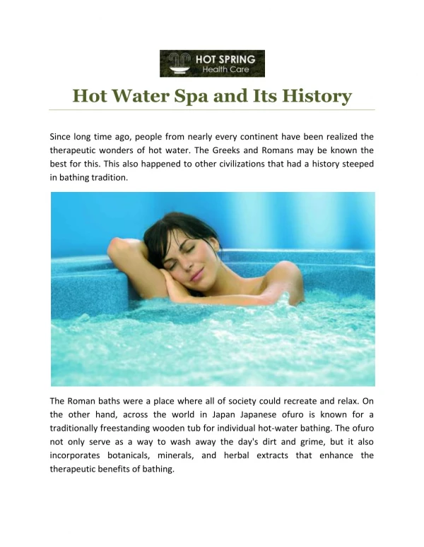 Hot Water Spa and Its History