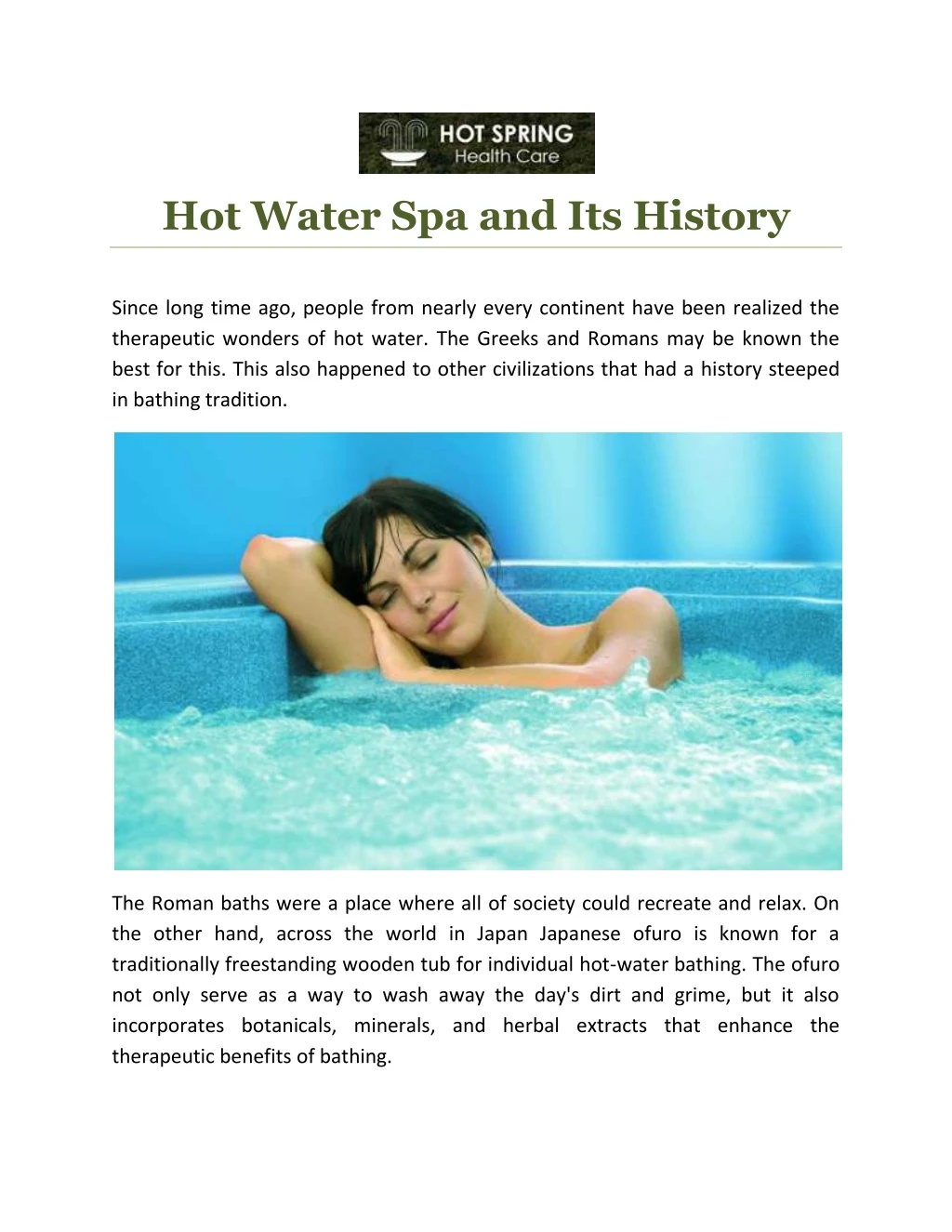 hot water spa and its history