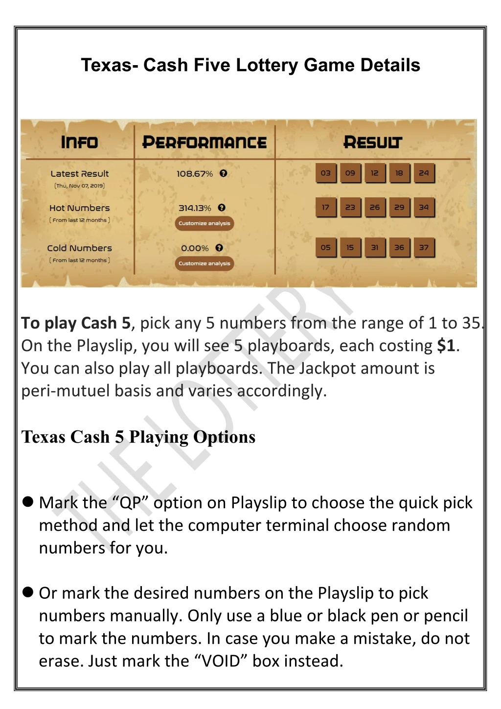 texas cash five lottery game details