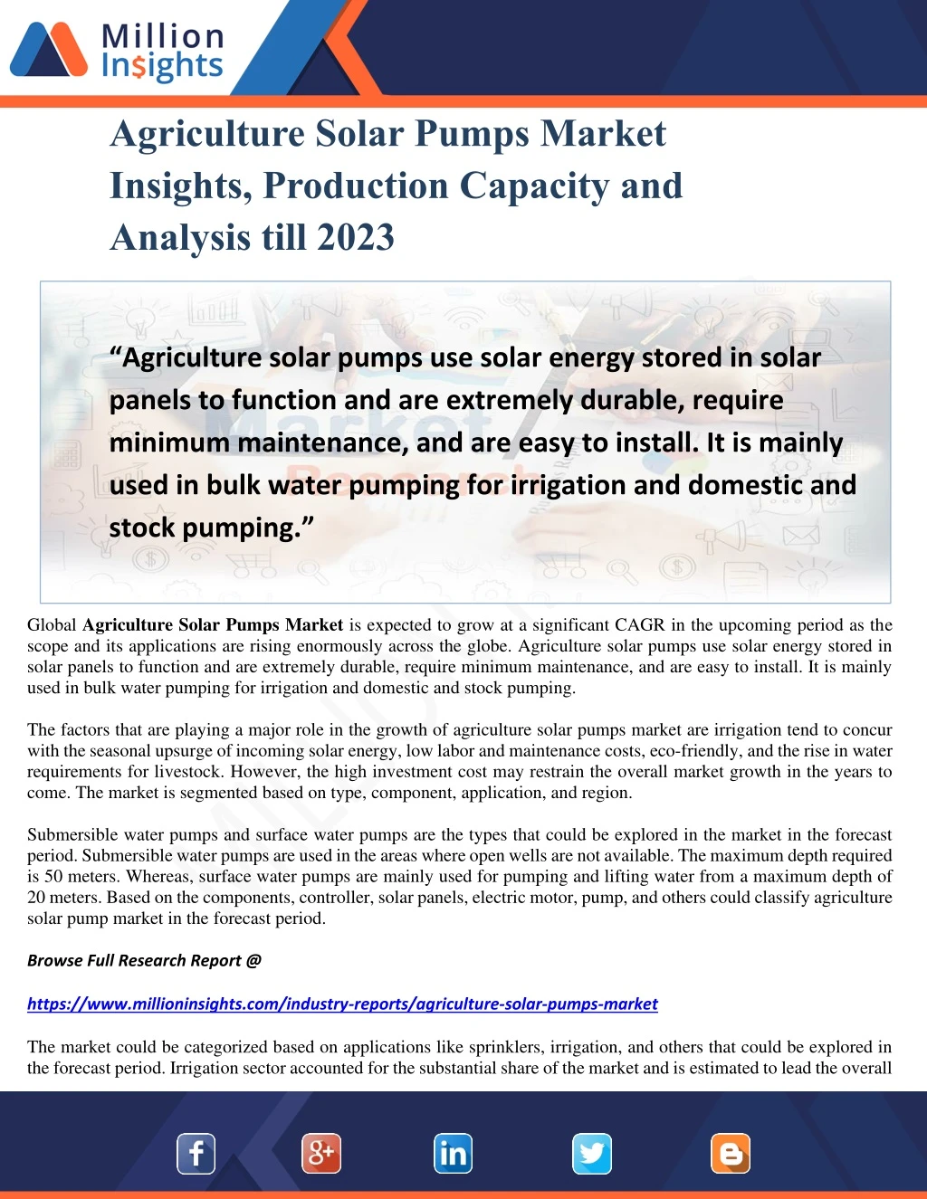 agriculture solar pumps market insights