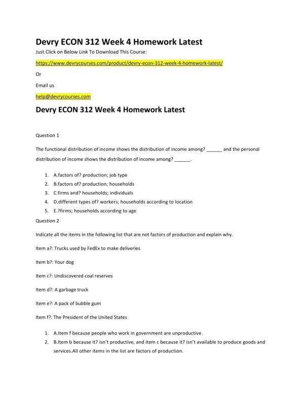 Devry ECON 312 Week 4 Homework Latest