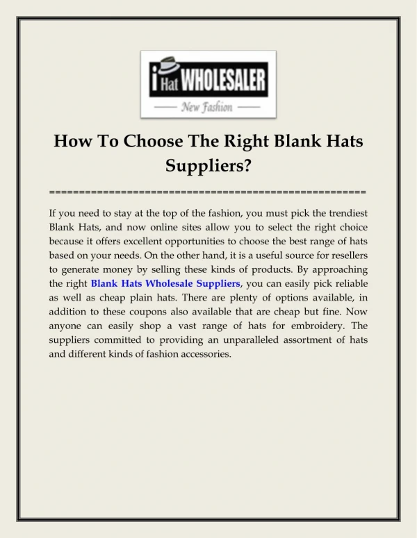 How To Choose The Right Blank Hats Suppliers?