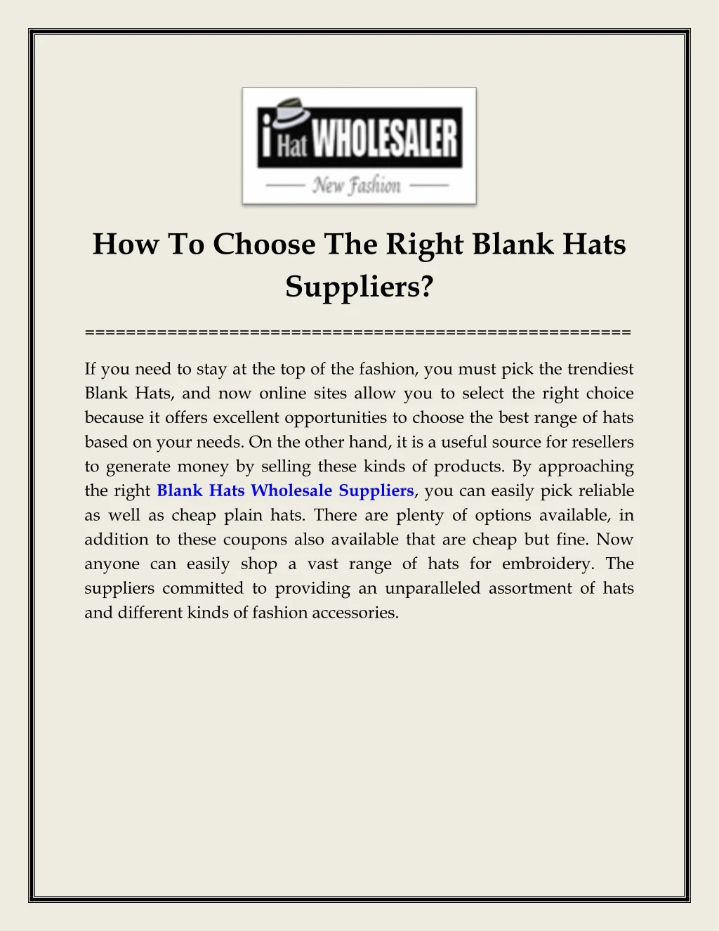 how to choose the right blank hats suppliers