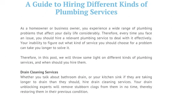A Guide to Hiring Different Kinds of Plumbing Services