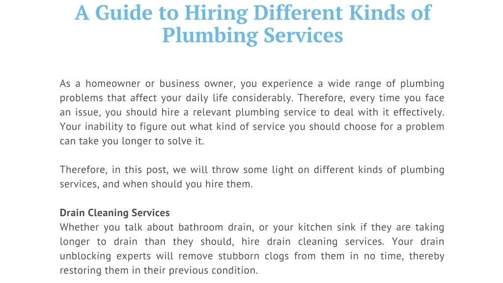 a guide to hiring different kinds of plumbing
