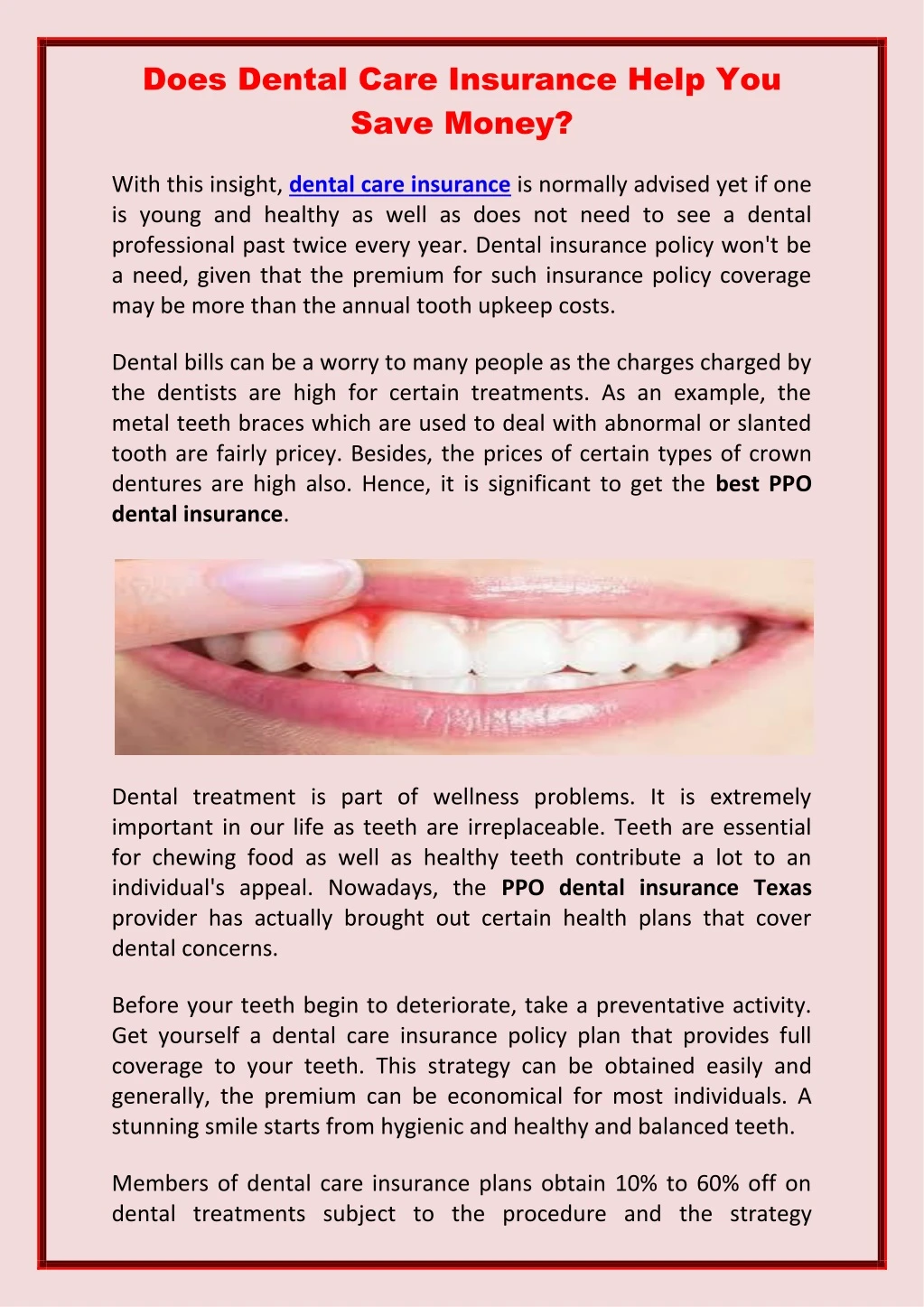 does dental care insurance help you save money