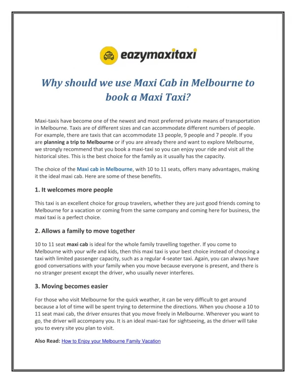 Why should we use Maxi Cab in Melbourne to book a Maxi Taxi?