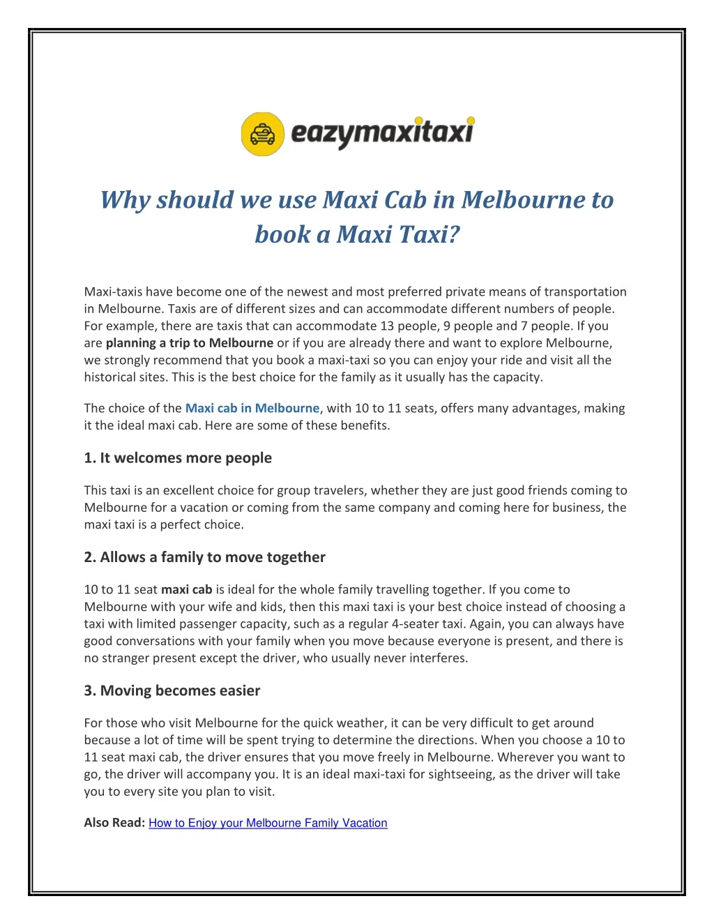 why should we use maxi cab in melbourne to book