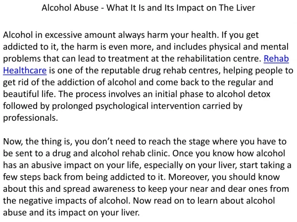 Alcohol Abuse - What It Is and Its Impact on The Liver