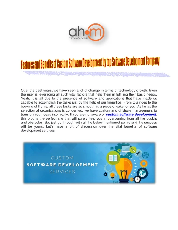 Features and Benefits of Custom Software Development by top Software Development Company