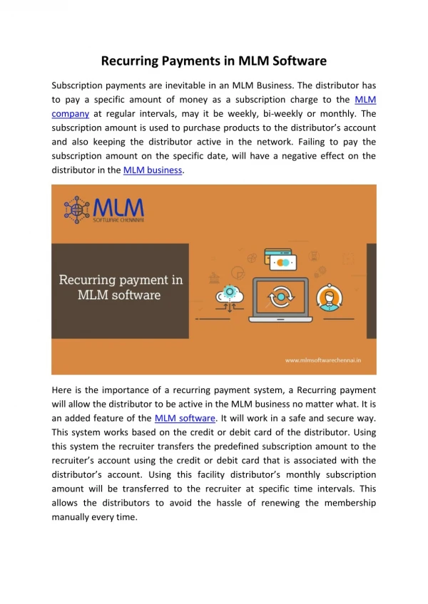 recurring payments in mlm software