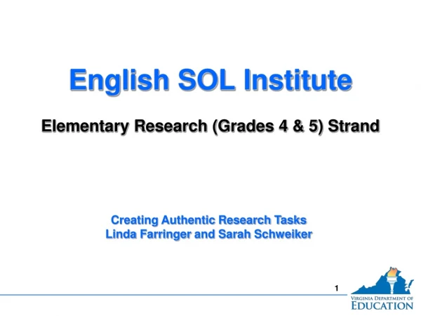 English SOL Institute Elementary Research (Grades 4 &amp; 5) Strand