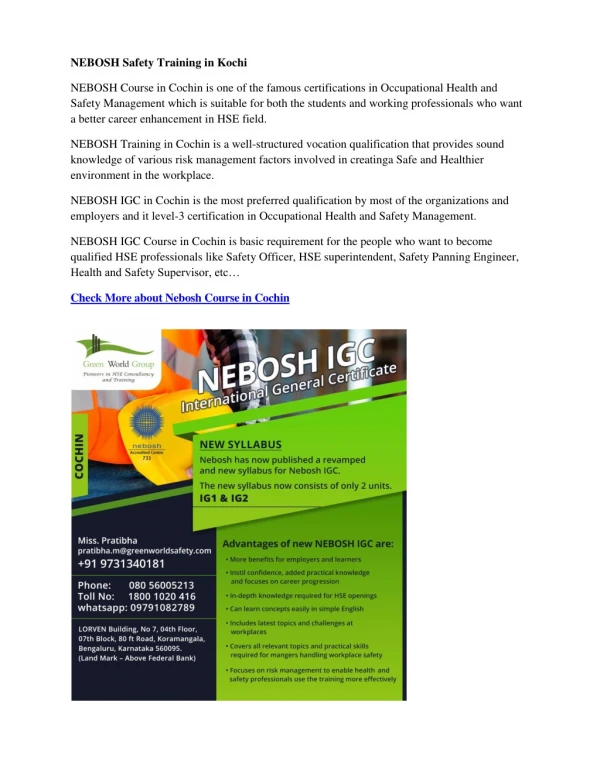 nebosh safety training in kochi