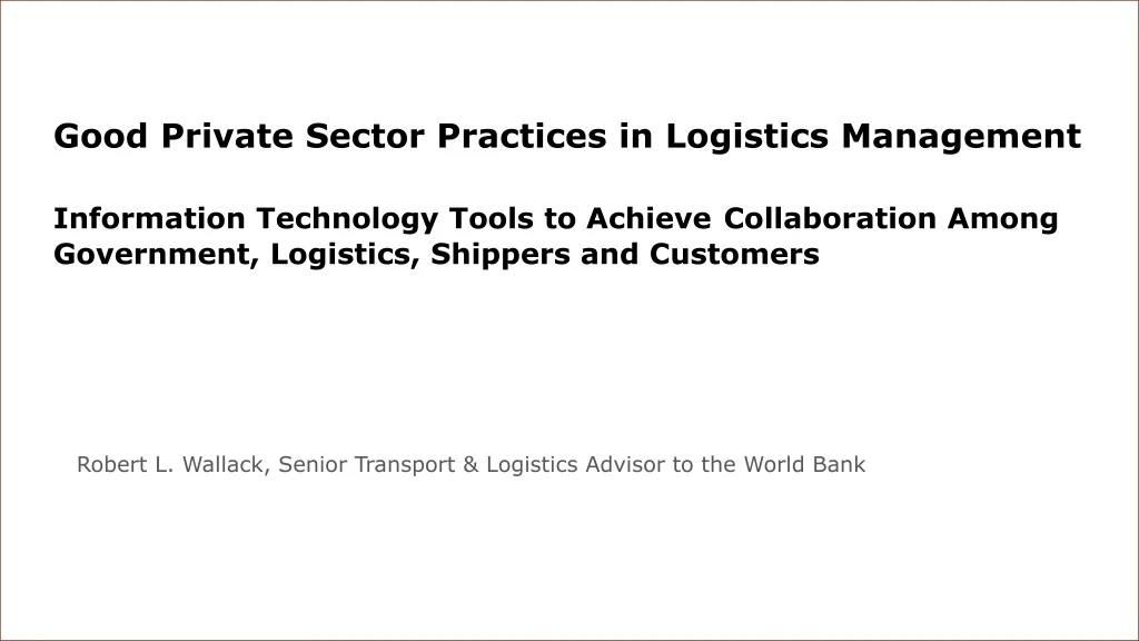 robert l wallack senior transport logistics advisor to the world bank
