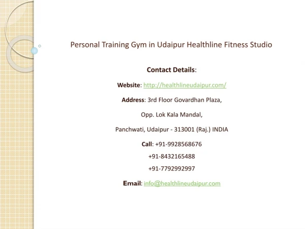 Personal Training Gym in Udaipur Healthline Fitness Studio