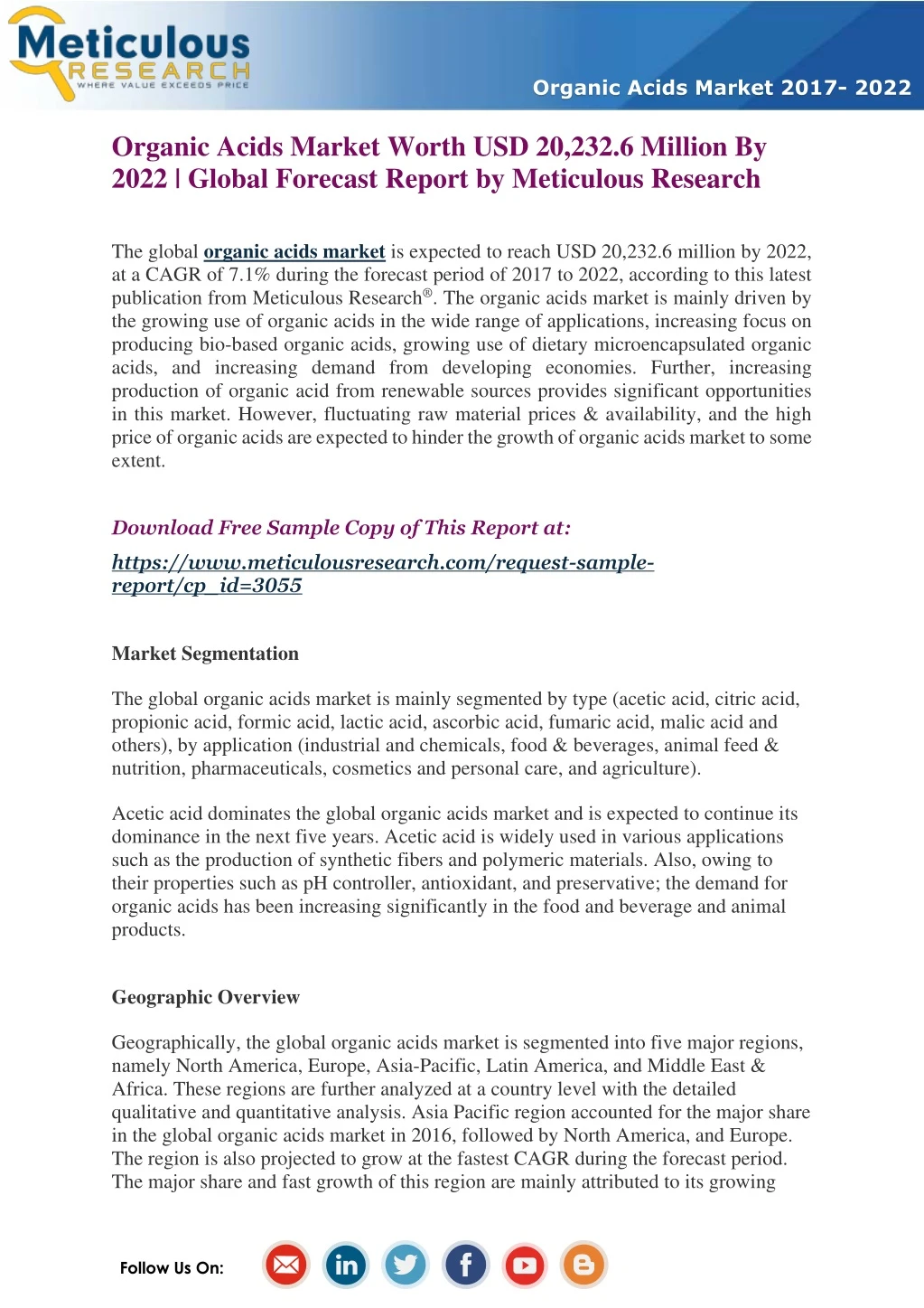 organic acids market 2017 2022