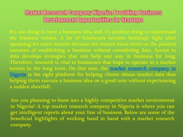 Market Research Company Nigeria: Providing Business Development Opportunities for Startups