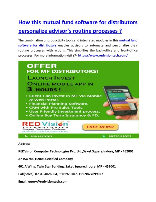 how this mutual fund software for distributors