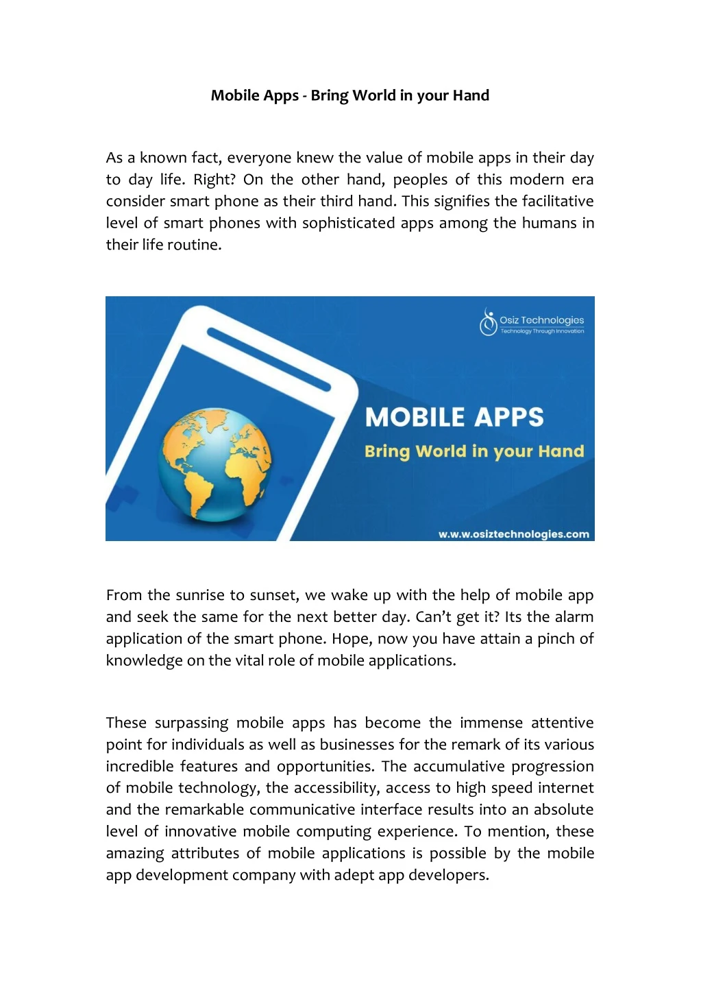 mobile apps bring world in your hand