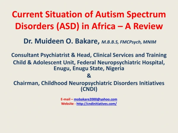 Current S ituation of Autism Spectrum Disorders (ASD) in Africa – A Review