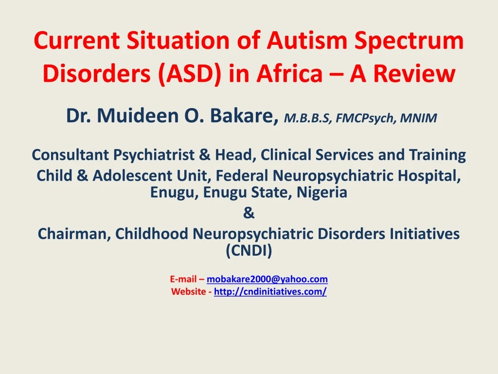 current s ituation of autism spectrum disorders asd in africa a review
