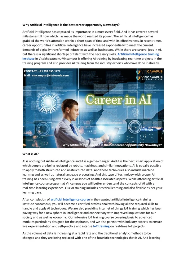Why Artificial Intelligence is the best career opportunity Nowadays?