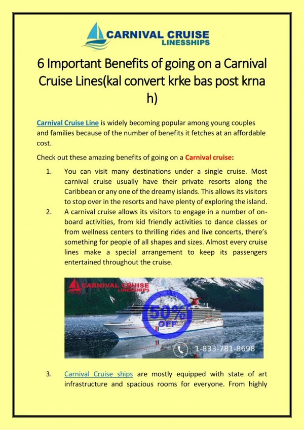 6 Important Benefits of going on a Carnival Cruise Lines