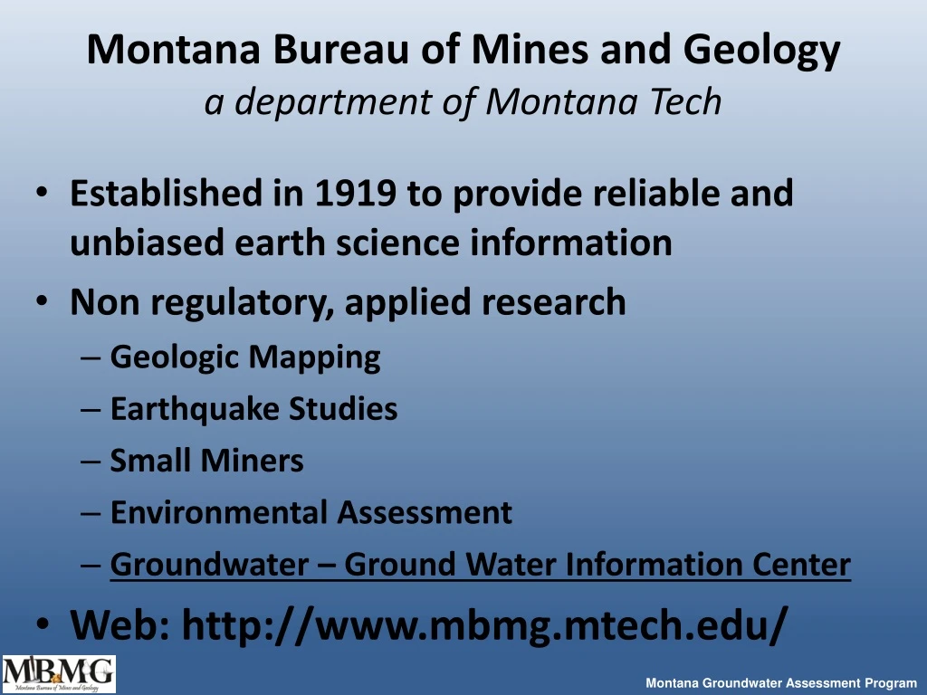 montana bureau of mines and geology a department of montana tech