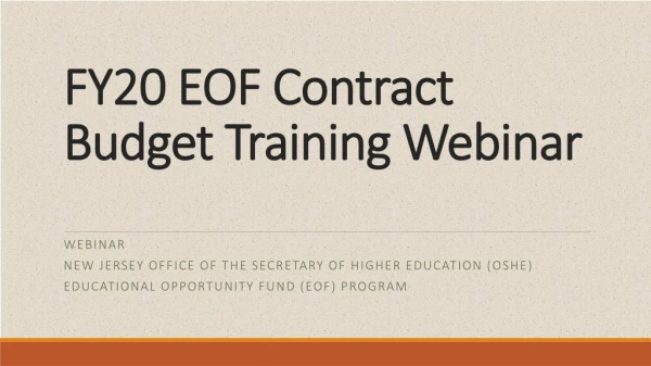 FY20 EOF Contract Budget Training Webinar