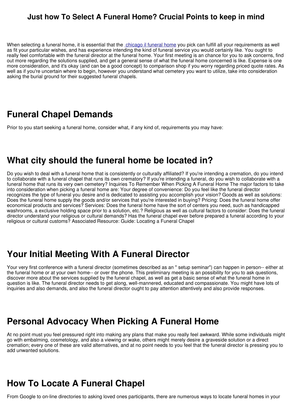 just how to select a funeral home crucial points