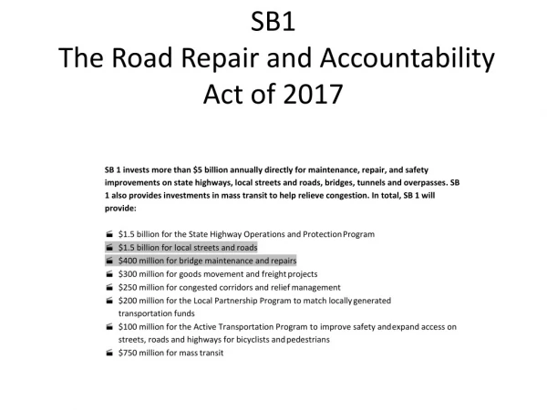 SB1 The Road Repair and Accountability Act of 2017
