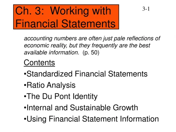 Ch. 3: Working with Financial Statements