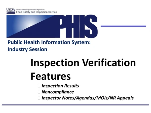 Inspection Verification Features Inspection Results Noncompliance