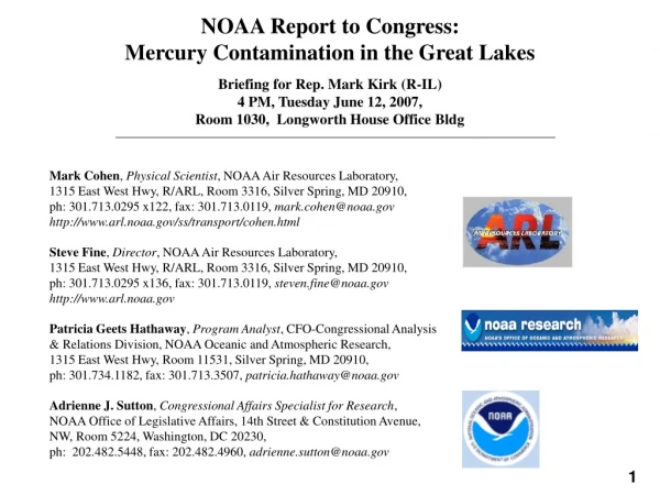 NOAA Report to Congress: Mercury Contamination in the Great Lakes